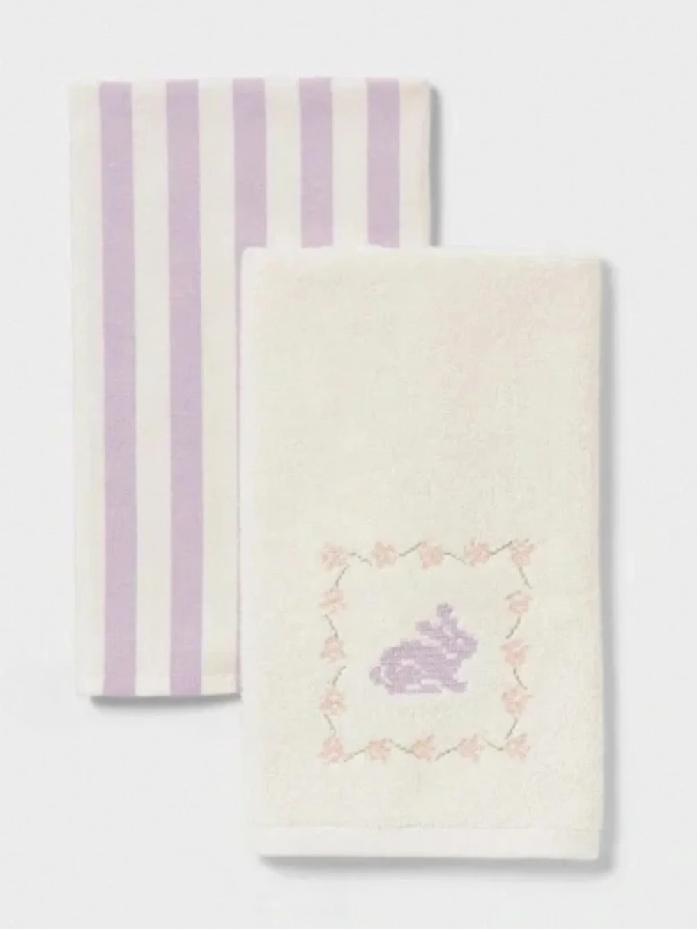 2pk nwt Easter Cross Stitch and Stripe Hand Towel Purple - Threshold
